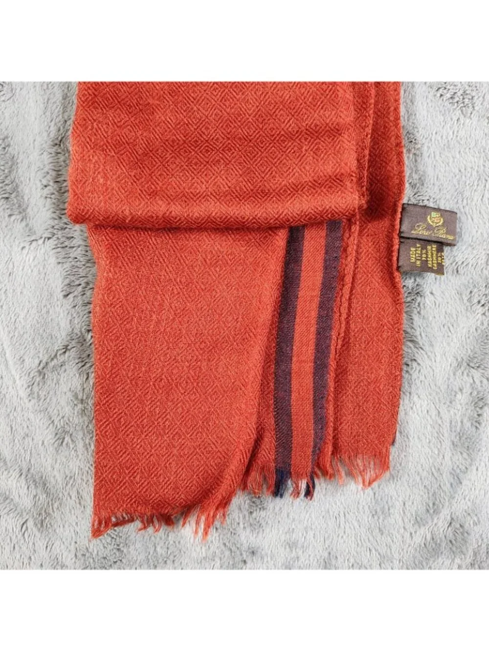 Loro Piana Made In Italy Orange/Red and Blue Raw Edge Cashmere & Silk Scarf